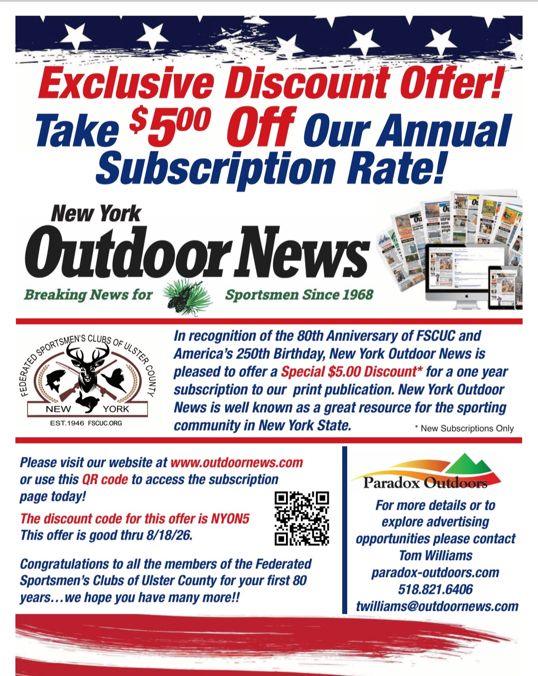 Exclusive $5.00 Discount on New York Outdoor News Annual Subscription