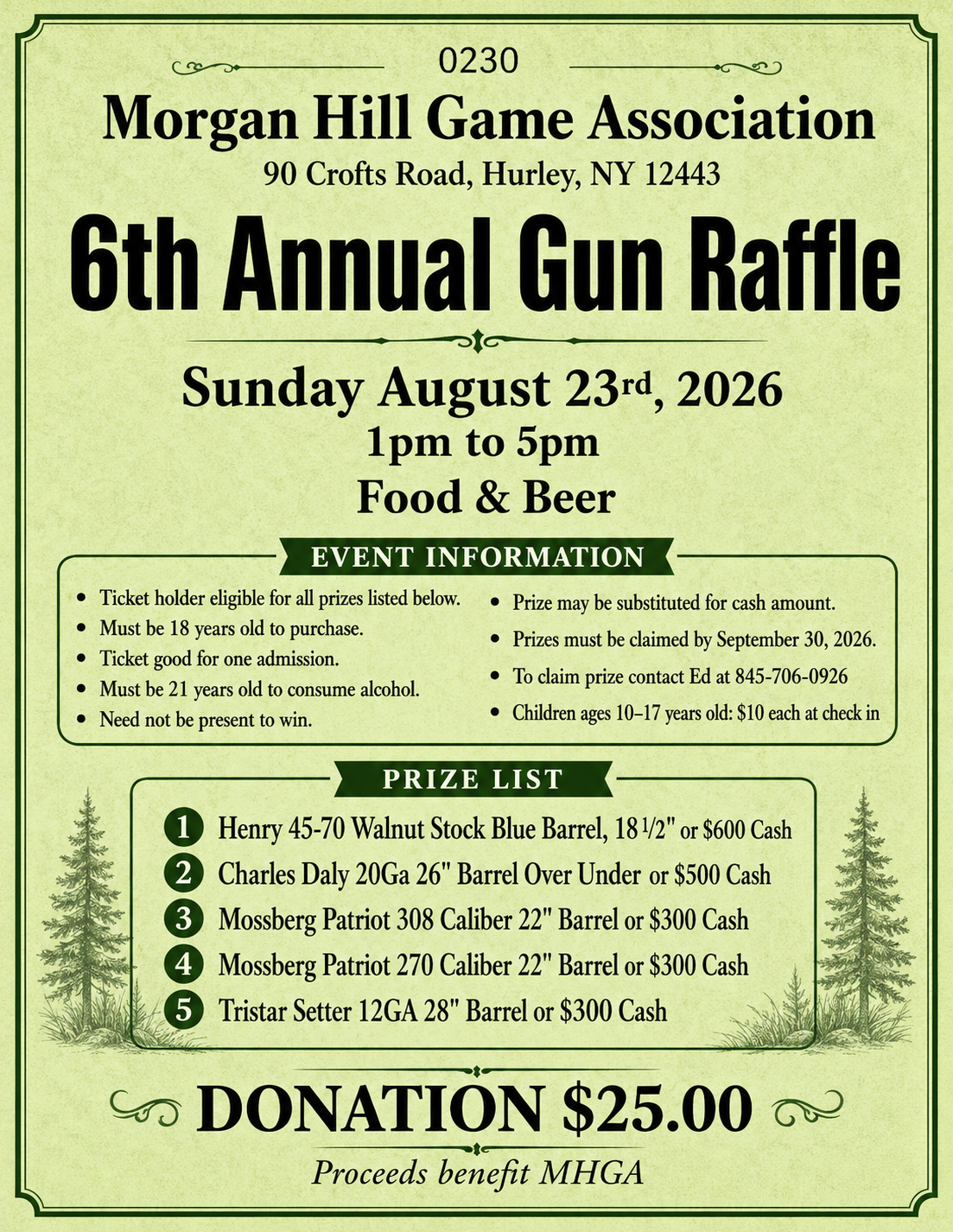 Morgan Hill Game Association's 6th Annual Gun Raffle
