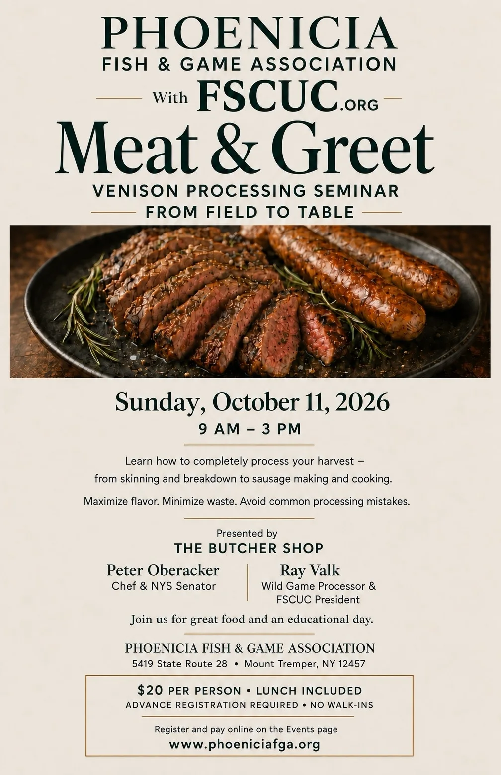 Phoenicia Fish & Game Association with FSCUC Meat & Greet: Venison Processing Seminar From Field to Table