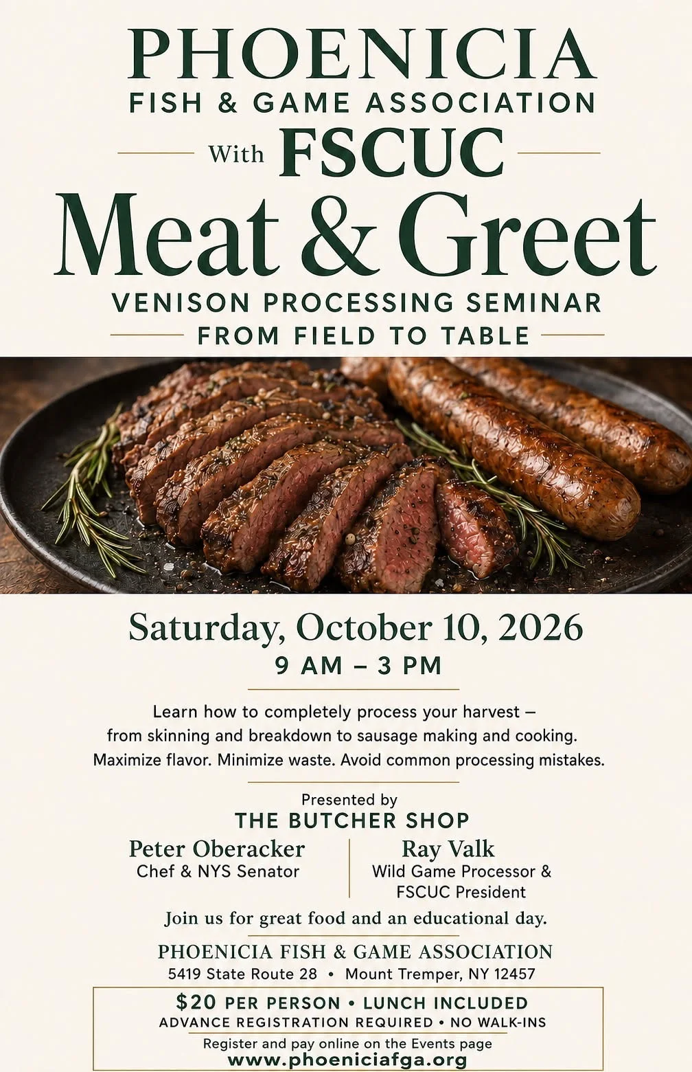 Phoenicia Fish & Game Association with FSCUC Meat & Greet: Venison Processing Seminar From Field to Table