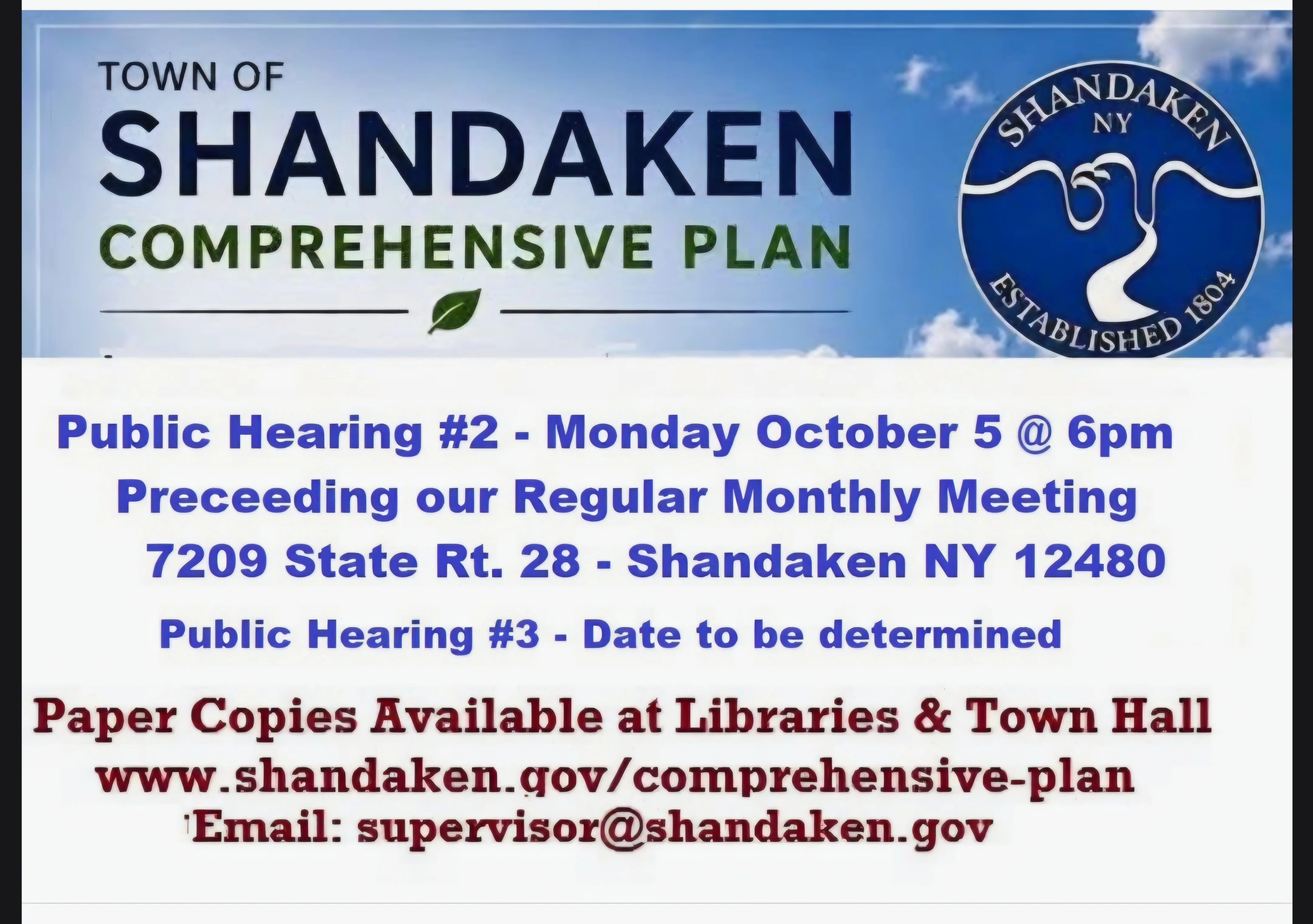 Town of Shandaken Comprehensive Plan - Public Hearing #2